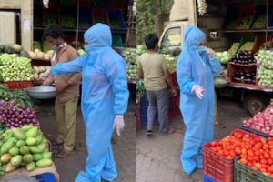 Rakhi Sawant purchasing vegetables