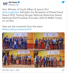 Anurag Thakur hands over trophies to 2020 National Sports Awards winners