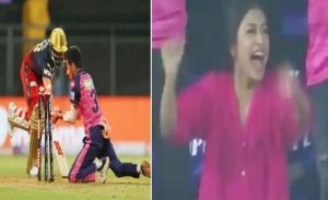 dhanashree-verma-reaction-chahal-takes-rcb-wicket saaksha tv