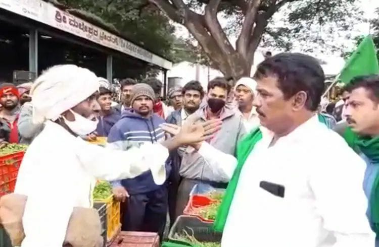 ಬಂದ್ ಮಾಡುವಂತೆ ರೈತ ಮುಖಂಡನ ಒತ್ತಾಯ- ಮೋದಿ ಪರ ಪಾಠ ಮಾಡಿ ಬಾಯಿ ಮುಚ್ಚಿಸಿದ ವೃದ್ಧ ವ್ಯಾಪಾರಿ