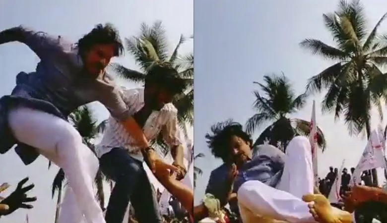 Tollywood – ರೋಡ್ ಶೋ ವೇಳೆ ಕಾರಿನಿದ್ದ ಬಿದ್ದ ಪವನ್ ಕಲ್ಯಾಣ್ ….