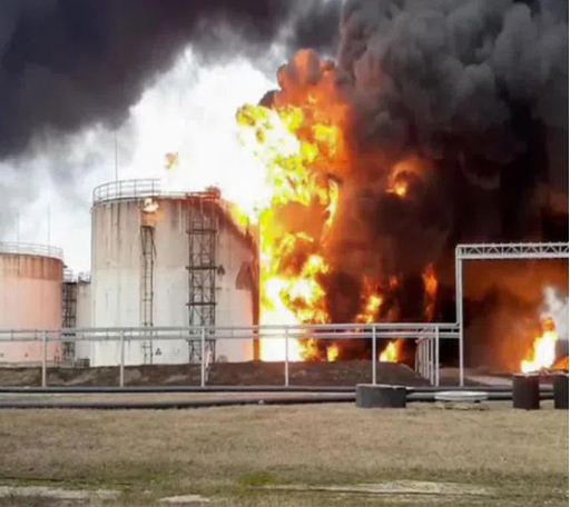 fire at a Russian oil depot Saaksha Tv