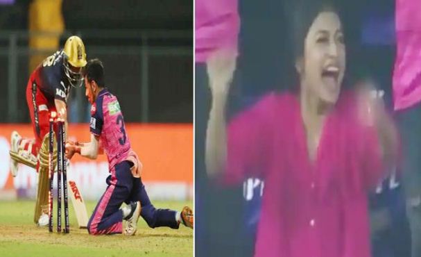 dhanashree-verma-reaction-chahal-takes-rcb-wicket saaksha tv