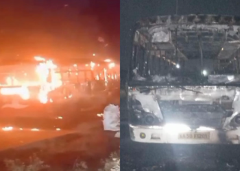 ಕರ್ನಾಟಕ ಬಸ್ ಗೆ ಬೆಂಕಿ ಹಚ್ಚಿದ ಮಹಾರಾಷ್ಟ್ರ ದುಷ್ಕರ್ಮಿಗಳು