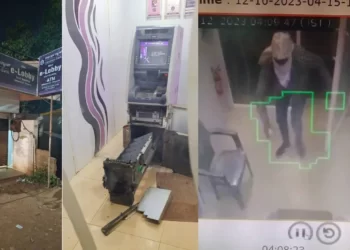 ಎಟಿಎಂಗೆ ನುಗ್ಗಿ ಮಶೀನ್ ಮುರಿದು ಹಣ ದೋಚಿದ ಖದೀಮರು