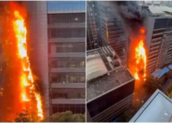 ಏಳು ಅಂತಸ್ತಿನ ಕಟ್ಟಡದಲ್ಲಿ ಬೆಂಕಿ; ಅಪಾರ ನಷ್ಟ