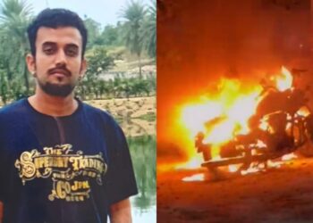 ಪಿಜಿ ಮುಂದೆ ನಿಲ್ಲಿಸಿದ್ದ ಬುಲೆಟ್ ಗೆ ಬೆಂಕಿ