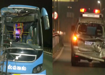 ಬಿಎಂಟಿಸಿ ವೋಲ್ವೋ ಹಾಗೂ ಲಾರಿ ಮಧ್ಯೆ ಅಪಘಾತ; ಇಬ್ಬರು ಬಲಿ