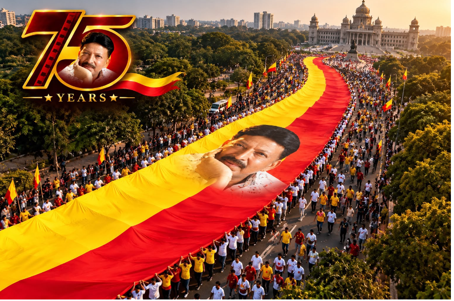dr-vishnuvardhan-amrutha-mahotsava-grand-rally-half-kilometer-flag-bengaluru