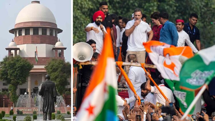 Congress leaders Rahul Gandhi and Priyanka Gandhi Wadra and others during 'March for Democracy' by INDIA bloc leaders | PTI